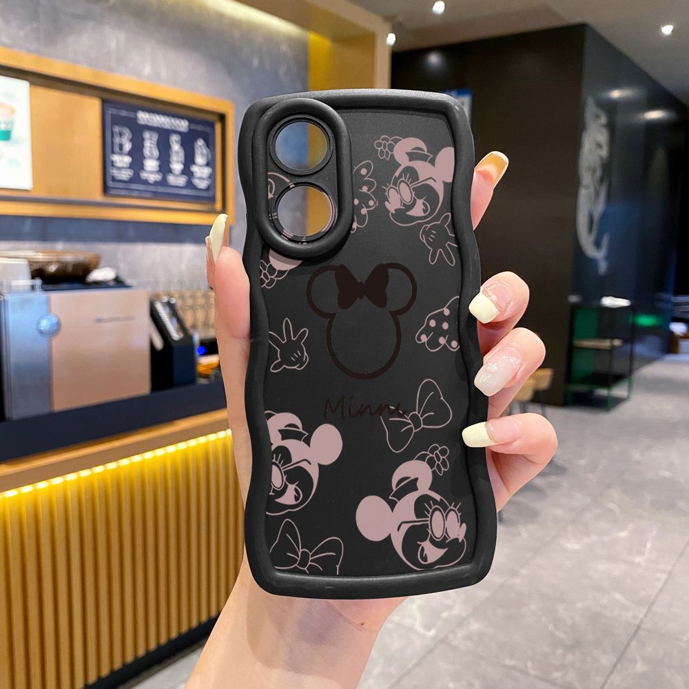 For OPPO Reno 5 6 Lite 7 8 Reno 7Z 8 Z 5F F19 F21 Pro Fashion Drawing Mickey Minne Mouse Wave Frame Phone Case Anti Drop Cover