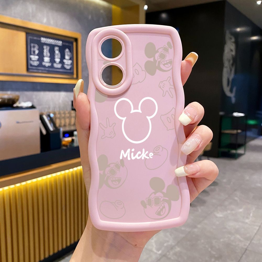 For OPPO Reno 5 6 Lite 7 8 Reno 7Z 8 Z 5F F19 F21 Pro Fashion Drawing Mickey Minne Mouse Wave Frame Phone Case Anti Drop Cover