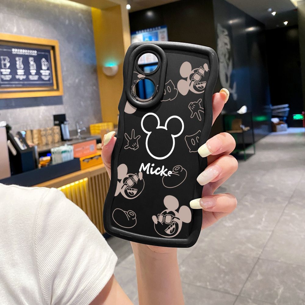 For OPPO Reno 5 6 Lite 7 8 Reno 7Z 8 Z 5F F19 F21 Pro Fashion Drawing Mickey Minne Mouse Wave Frame Phone Case Anti Drop Cover