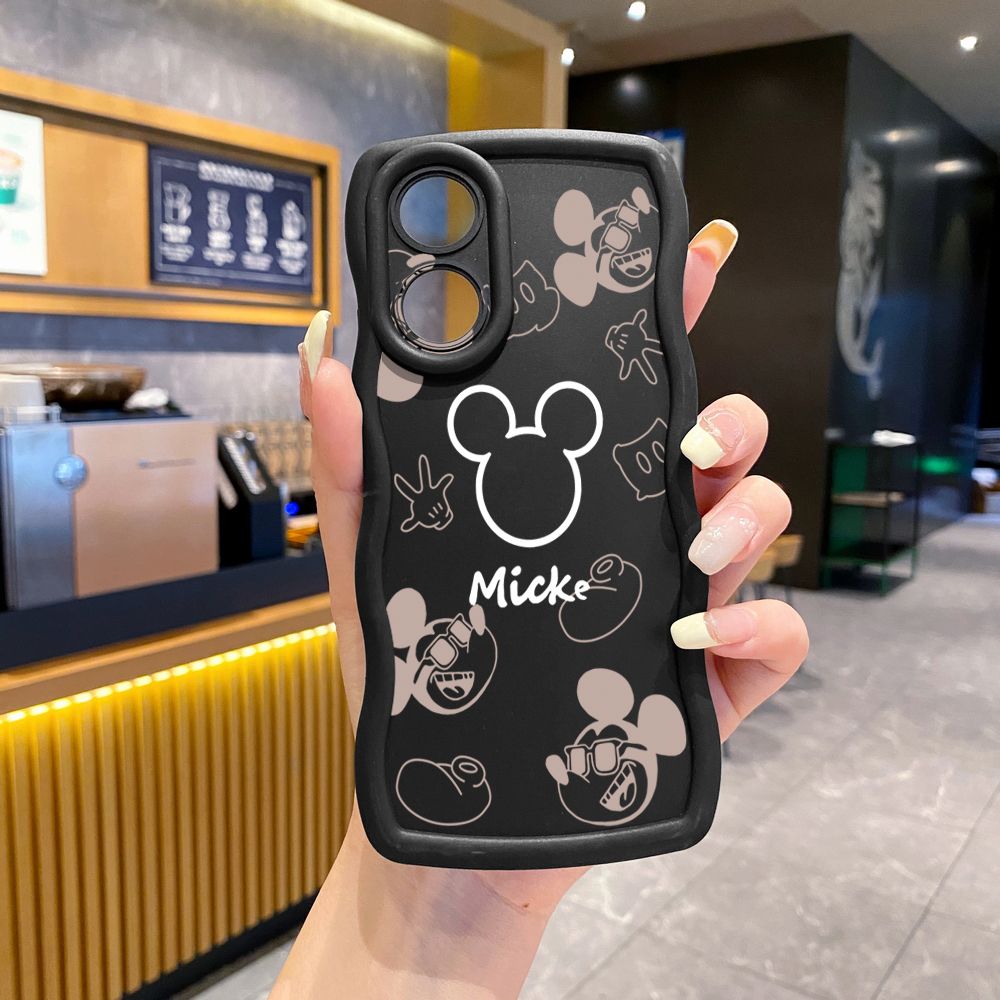 For OPPO Reno 5 6 Lite 7 8 Reno 7Z 8 Z 5F F19 F21 Pro Fashion Drawing Mickey Minne Mouse Wave Frame Phone Case Anti Drop Cover