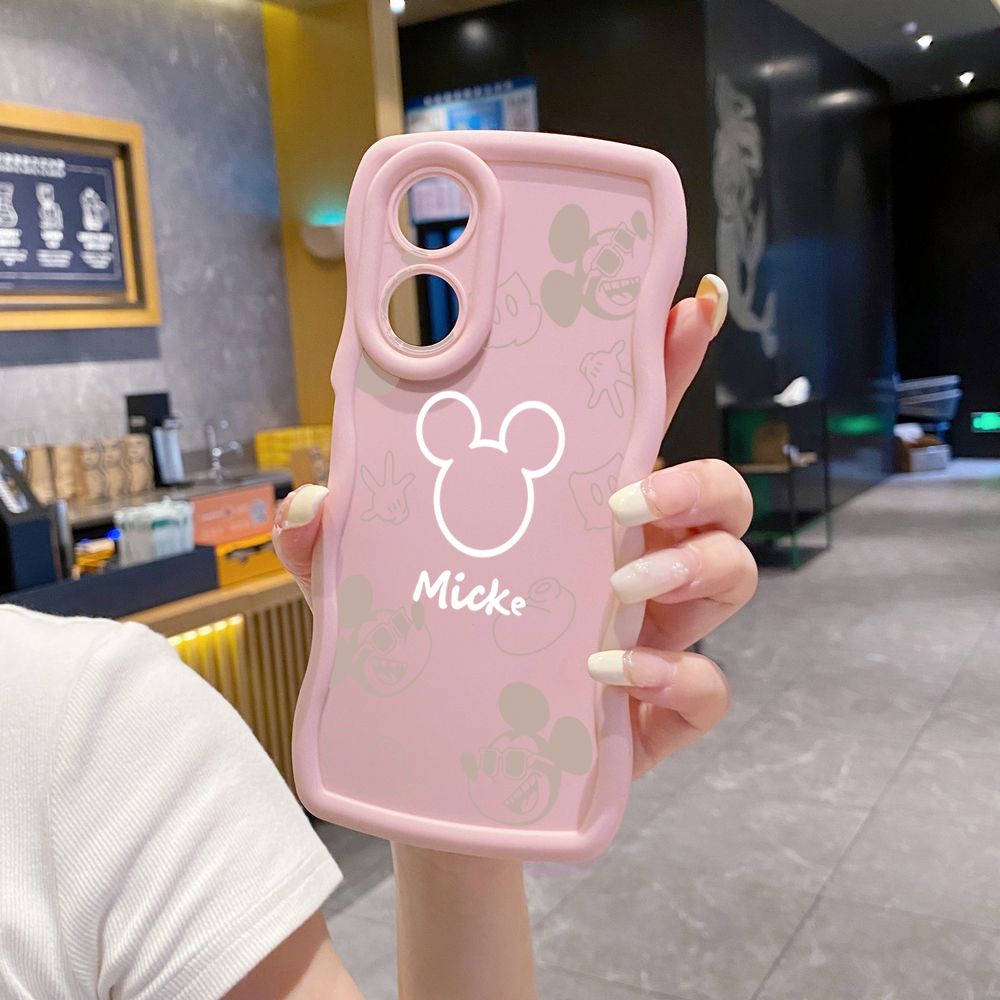 For OPPO Reno 5 6 Lite 7 8 Reno 7Z 8 Z 5F F19 F21 Pro Fashion Drawing Mickey Minne Mouse Wave Frame Phone Case Anti Drop Cover