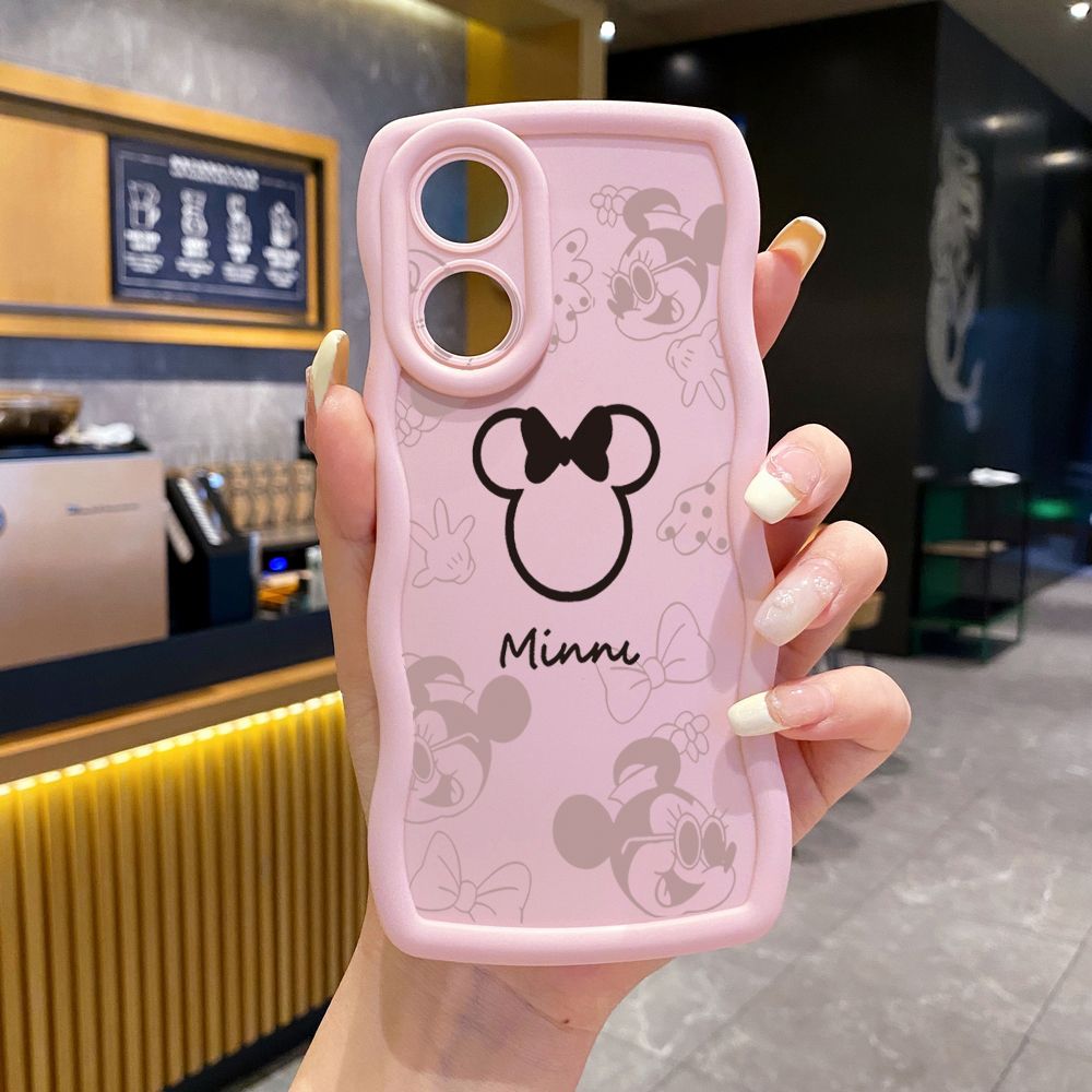 For OPPO Reno 5 6 Lite 7 8 Reno 7Z 8 Z 5F F19 F21 Pro Fashion Drawing Mickey Minne Mouse Wave Frame Phone Case Anti Drop Cover