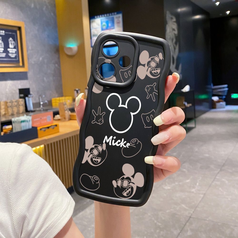 For Realme C67 C53 C51 Note 50 C21Y C25Y C33 C30 C35 9i Fashion Drawing Mickey Minne Mouse Wave Frame Phone Case Anti Drop Cover
