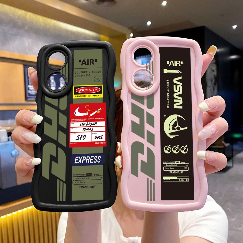For OPPO Reno 5 6 Lite 7 8 Reno 7Z 8 Z 5F F19 F21 Pro NASA DHL Barcode Label Wave Frame Phone Case Anti Drop Cover