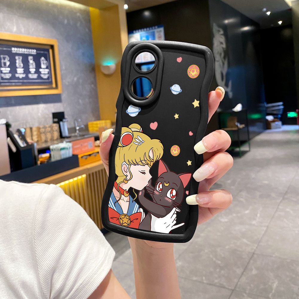 For OPPO Reno 5 6 Lite 7 8 Reno 7Z 8 Z 5F F19 F21 Pro Sailor Moon Cut Cat Wave Frame Phone Case Anti Drop Cover