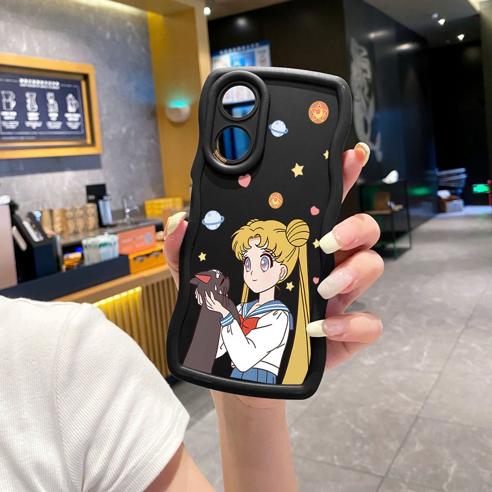 For OPPO Reno 5 6 Lite 7 8 Reno 7Z 8 Z 5F F19 F21 Pro Sailor Moon Cut Cat Wave Frame Phone Case Anti Drop Cover