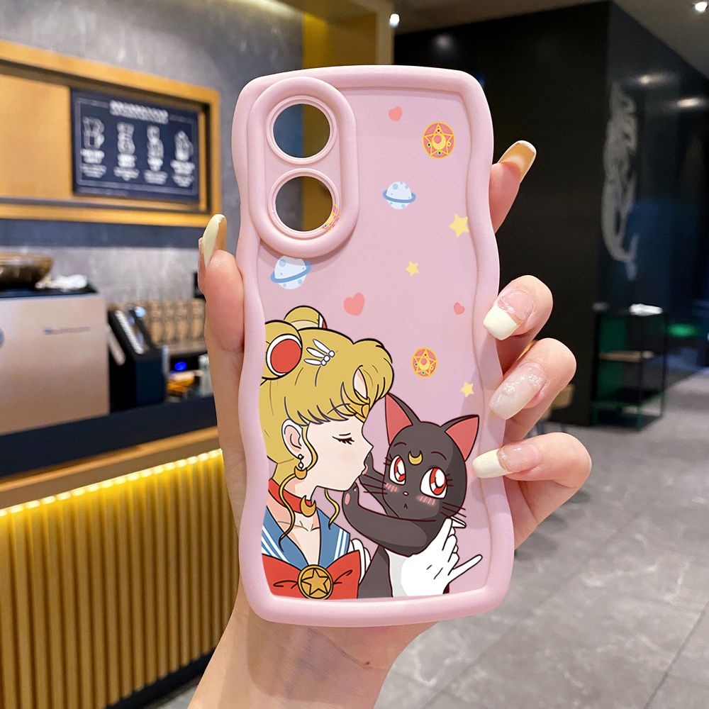 For OPPO Reno 5 6 Lite 7 8 Reno 7Z 8 Z 5F F19 F21 Pro Sailor Moon Cut Cat Wave Frame Phone Case Anti Drop Cover