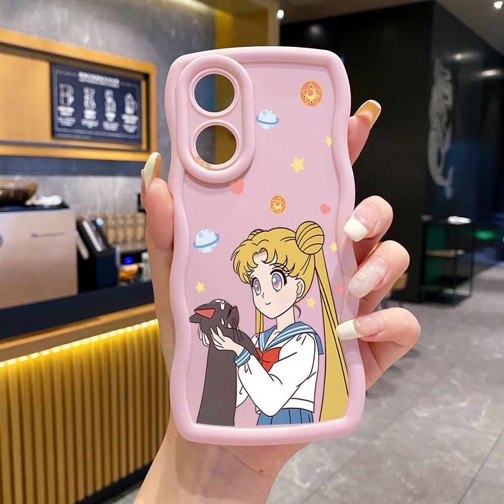 For OPPO Reno 5 6 Lite 7 8 Reno 7Z 8 Z 5F F19 F21 Pro Sailor Moon Cut Cat Wave Frame Phone Case Anti Drop Cover