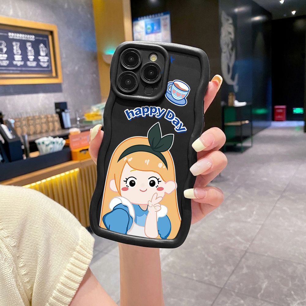 For iPhone 16 Pro Max 15 14 Plus 13 12 11 Pro Max Snow White Wave Frame Phone Case Anti Drop Cover