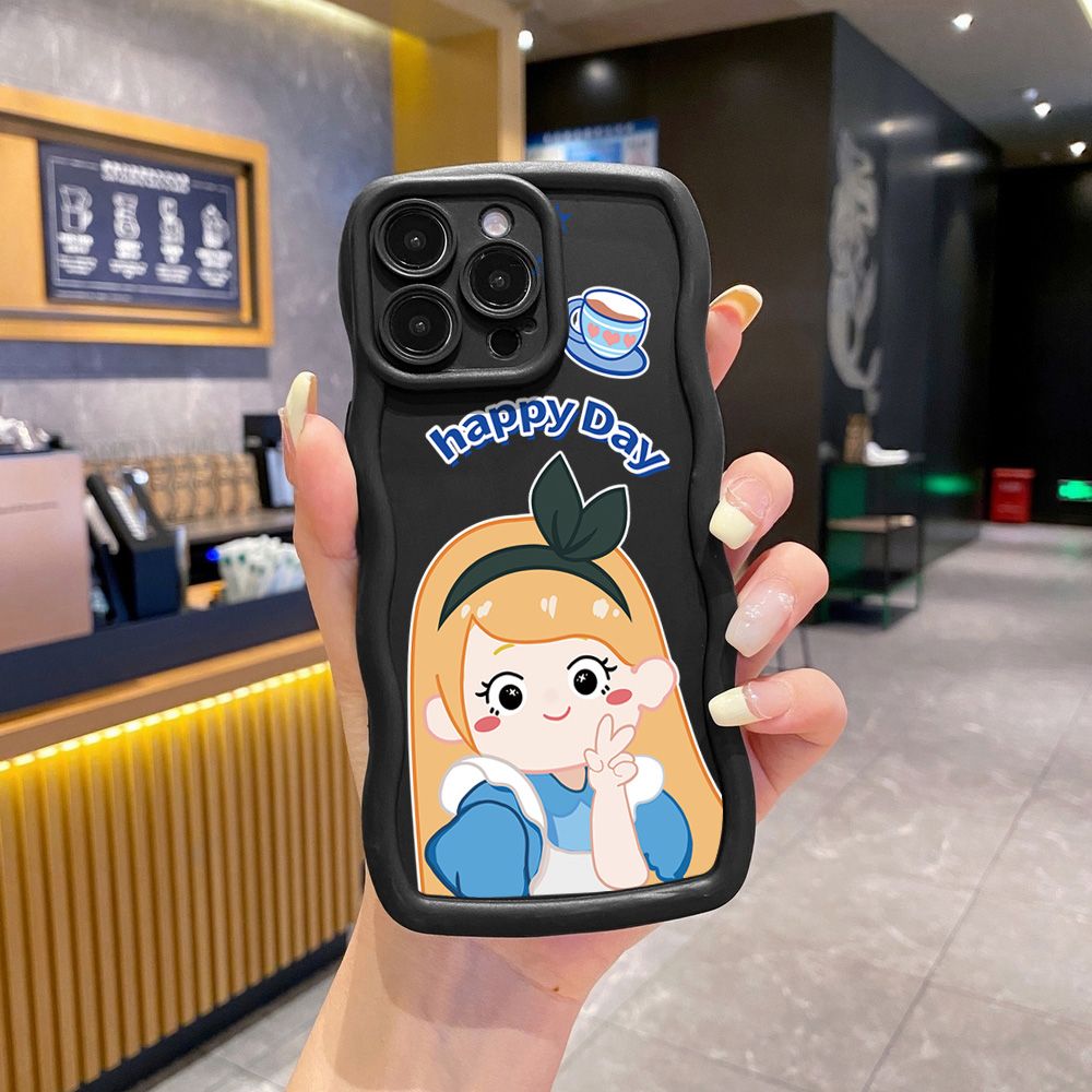 For iPhone 16 Pro Max 15 14 Plus 13 12 11 Pro Max Snow White Wave Frame Phone Case Anti Drop Cover