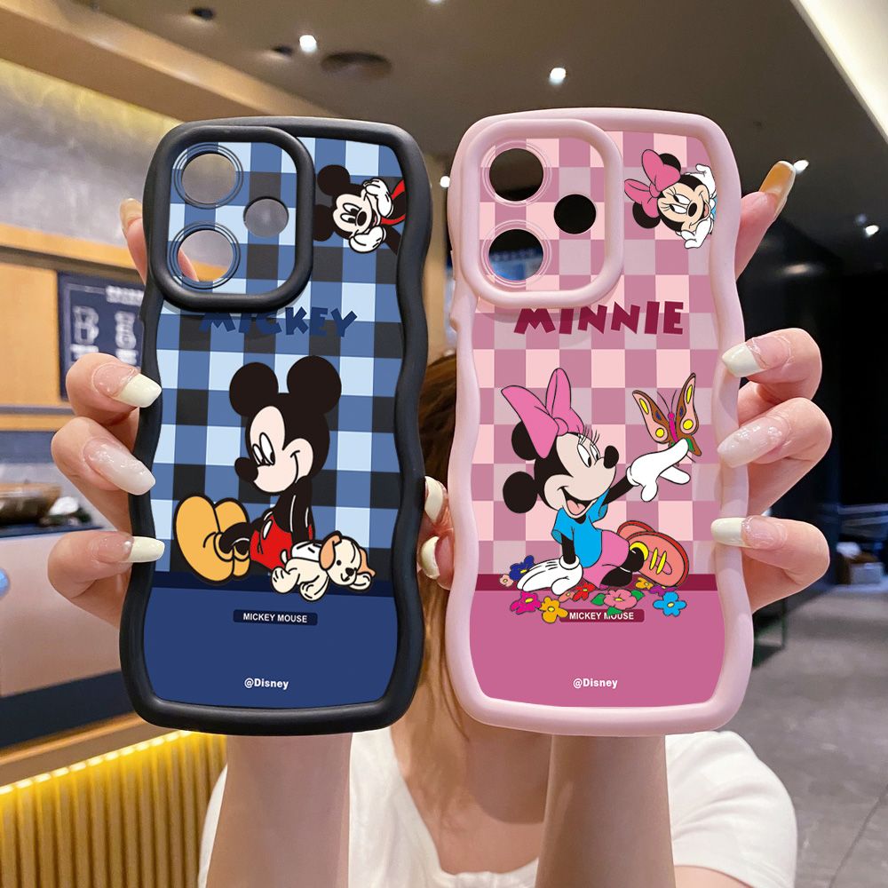 For Infinix Hot 40i 40 Pro Note 30 Play Smart 8 Pro 9 10 Play Lite Cute Plaid Mouse Couple Wave Frame Phone Case Anti Drop Cover