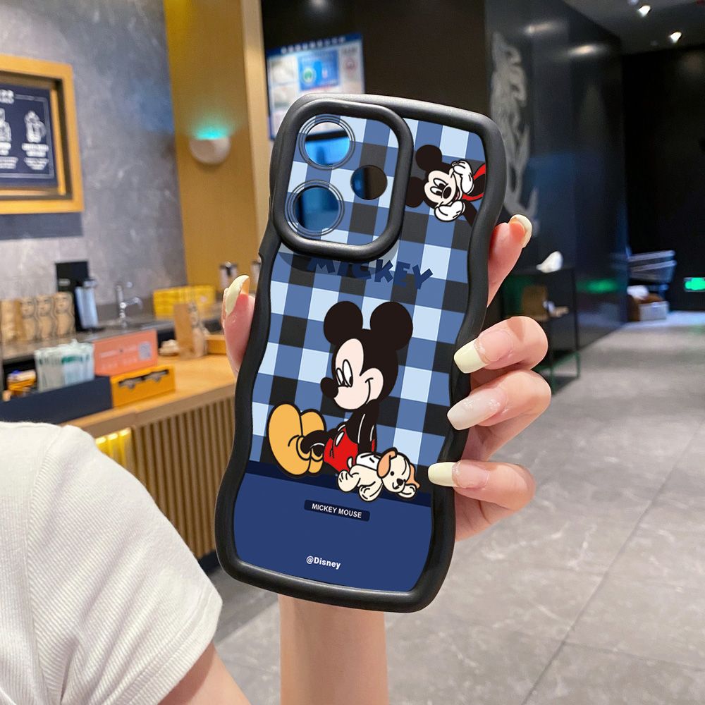 For Infinix Hot 40i 40 Pro Note 30 Play Smart 8 Pro 9 10 Play Lite Cute Plaid Mouse Couple Wave Frame Phone Case Anti Drop Cover