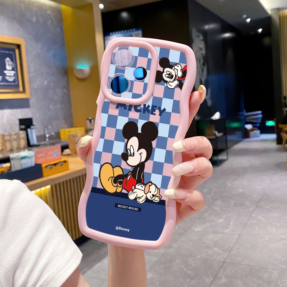 For Infinix Hot 40i 40 Pro Note 30 Play Smart 8 Pro 9 10 Play Lite Cute Plaid Mouse Couple Wave Frame Phone Case Anti Drop Cover