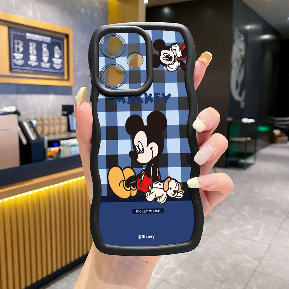 For Infinix Hot 40i 40 Pro Note 30 Play Smart 8 Pro 9 10 Play Lite Cute Plaid Mouse Couple Wave Frame Phone Case Anti Drop Cover