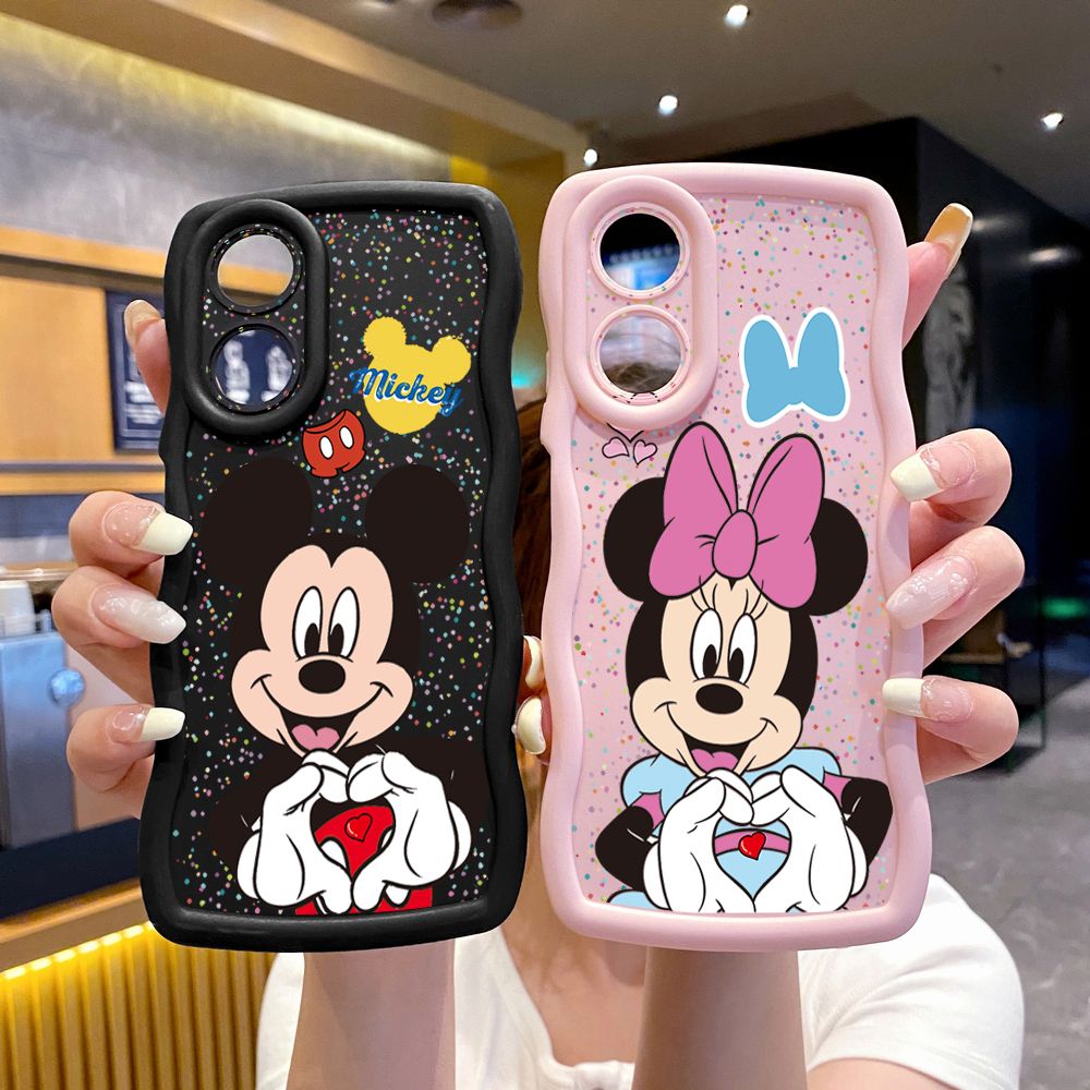 For OPPO Reno 5 6 Lite 7 8 Reno 7Z 8 Z 5F F19 F21 Pro Mickey Minnie Love Heart Sign Wave Frame Phone Case Anti Drop Cover