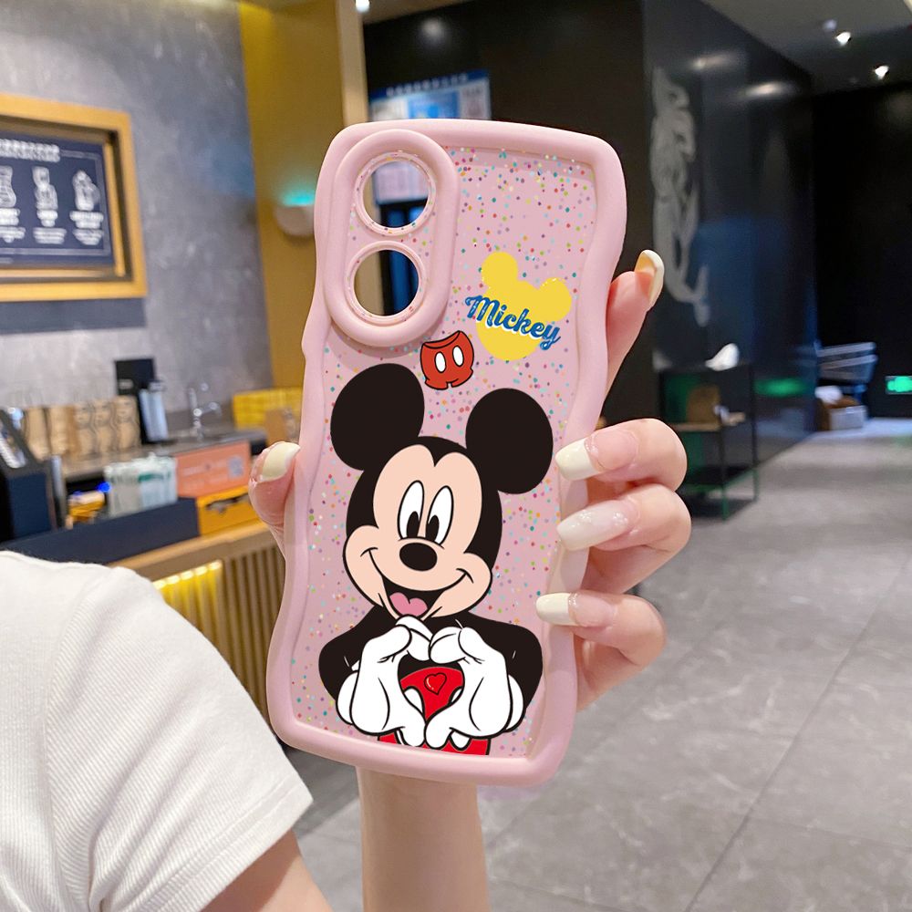 For OPPO Reno 5 6 Lite 7 8 Reno 7Z 8 Z 5F F19 F21 Pro Mickey Minnie Love Heart Sign Wave Frame Phone Case Anti Drop Cover