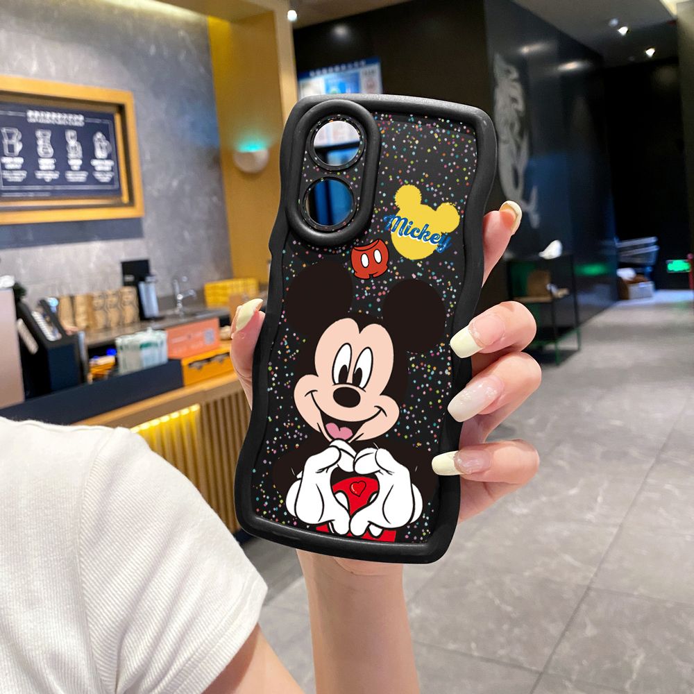 For OPPO Reno 5 6 Lite 7 8 Reno 7Z 8 Z 5F F19 F21 Pro Mickey Minnie Love Heart Sign Wave Frame Phone Case Anti Drop Cover