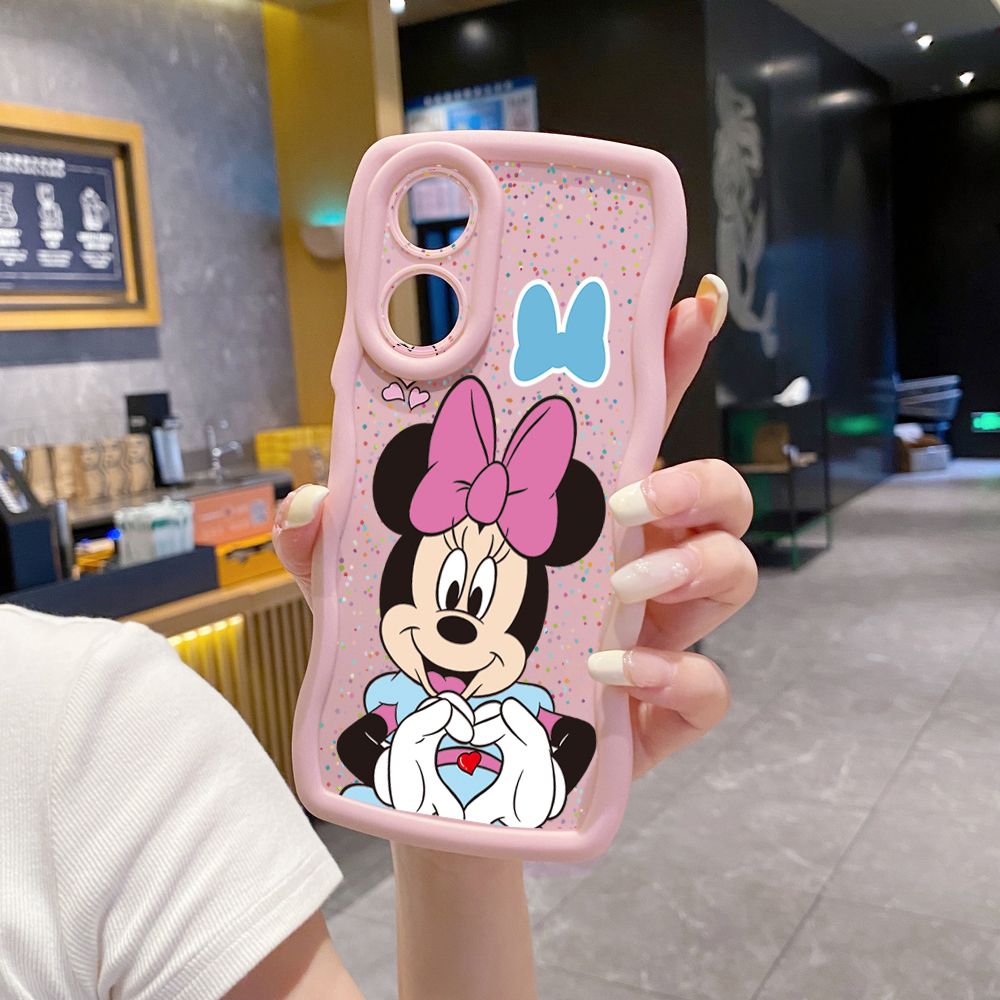 For OPPO Reno 5 6 Lite 7 8 Reno 7Z 8 Z 5F F19 F21 Pro Mickey Minnie Love Heart Sign Wave Frame Phone Case Anti Drop Cover