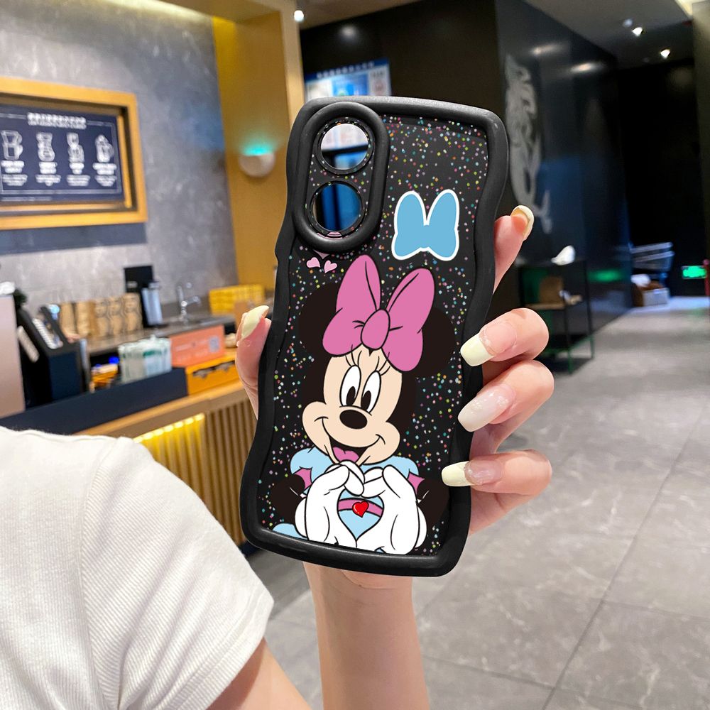 For OPPO Reno 5 6 Lite 7 8 Reno 7Z 8 Z 5F F19 F21 Pro Mickey Minnie Love Heart Sign Wave Frame Phone Case Anti Drop Cover