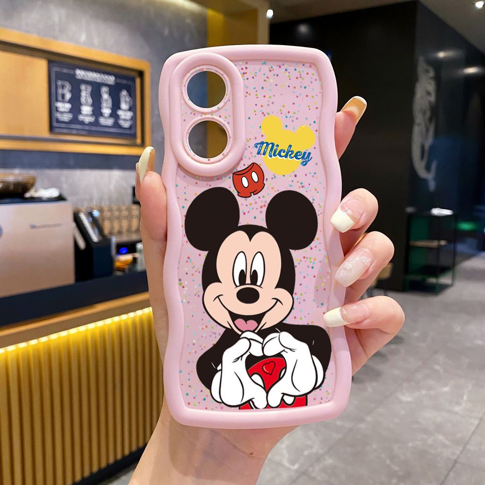 For OPPO Reno 5 6 Lite 7 8 Reno 7Z 8 Z 5F F19 F21 Pro Mickey Minnie Love Heart Sign Wave Frame Phone Case Anti Drop Cover
