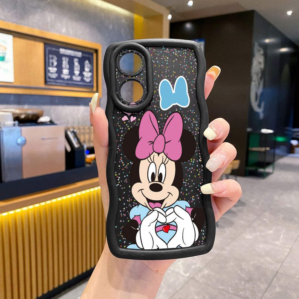 For OPPO Reno 5 6 Lite 7 8 Reno 7Z 8 Z 5F F19 F21 Pro Mickey Minnie Love Heart Sign Wave Frame Phone Case Anti Drop Cover