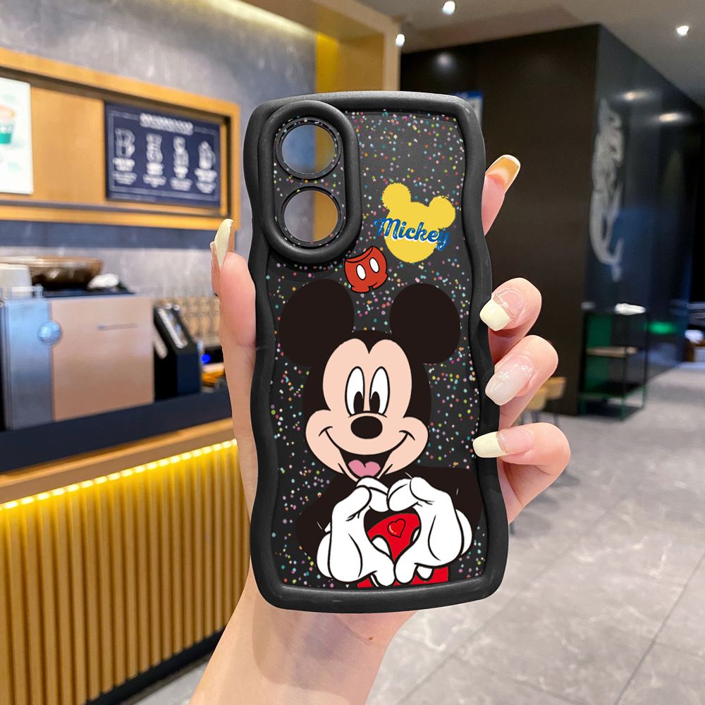 For OPPO Reno 5 6 Lite 7 8 Reno 7Z 8 Z 5F F19 F21 Pro Mickey Minnie Love Heart Sign Wave Frame Phone Case Anti Drop Cover