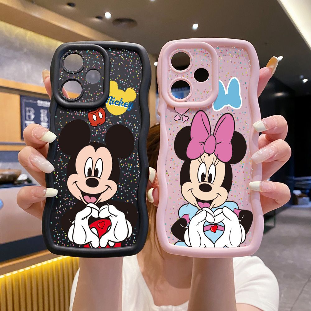 For Realme C67 C53 C51 Note 50 C21Y C25Y C33 C30 C35 9i Mickey Minnie Love Heart Sign Wave Frame Phone Case Anti Drop Cover