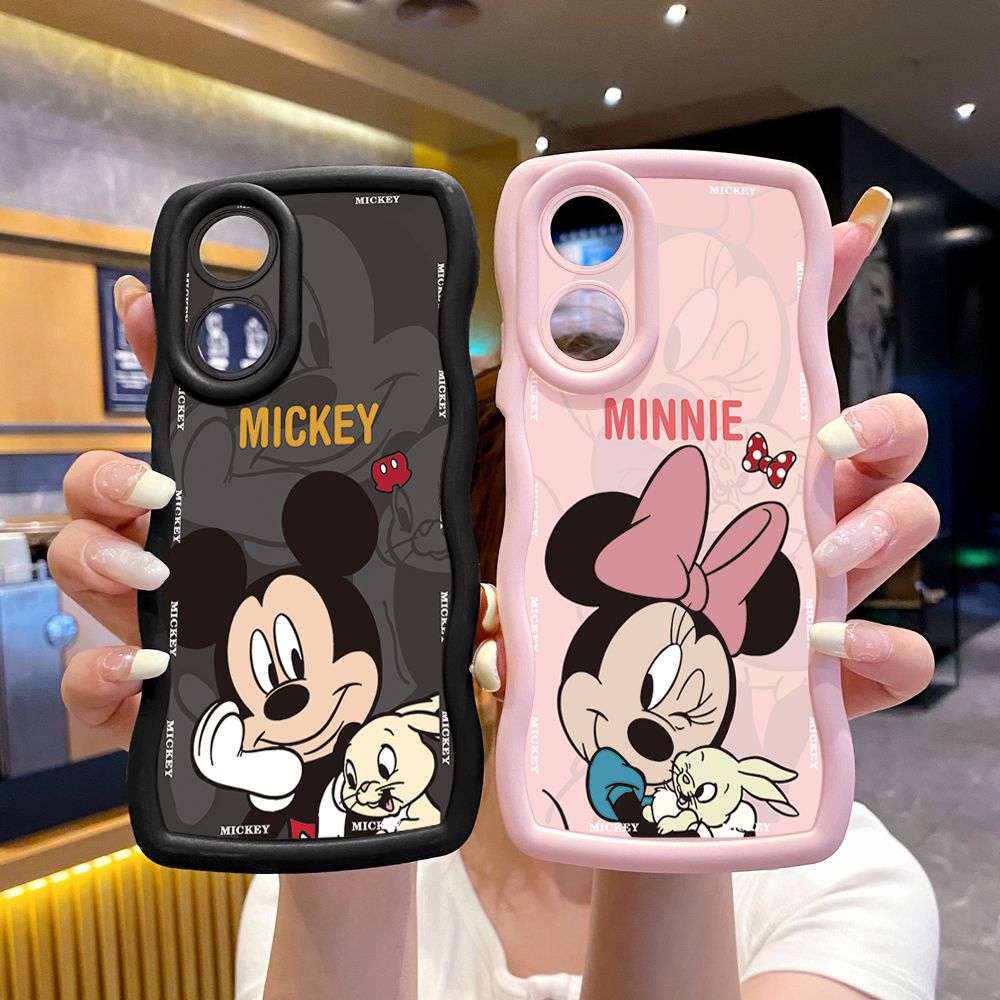 For OPPO Reno 5 6 Lite 7 8 Reno 7Z 8 Z 5F F19 F21 Pro Bunny Mickey Minnie Couple Wave Frame Phone Case Anti Drop Cover