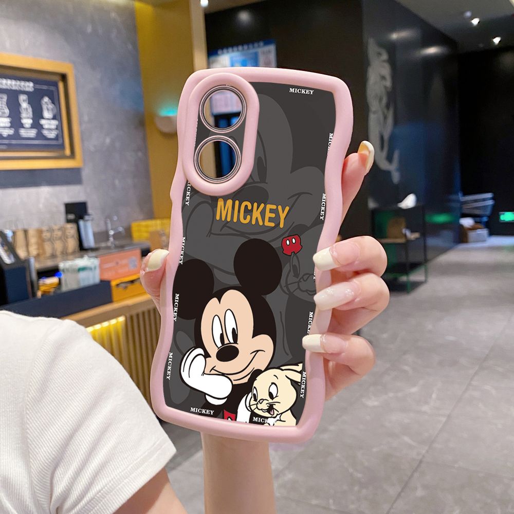 For OPPO Reno 5 6 Lite 7 8 Reno 7Z 8 Z 5F F19 F21 Pro Bunny Mickey Minnie Couple Wave Frame Phone Case Anti Drop Cover