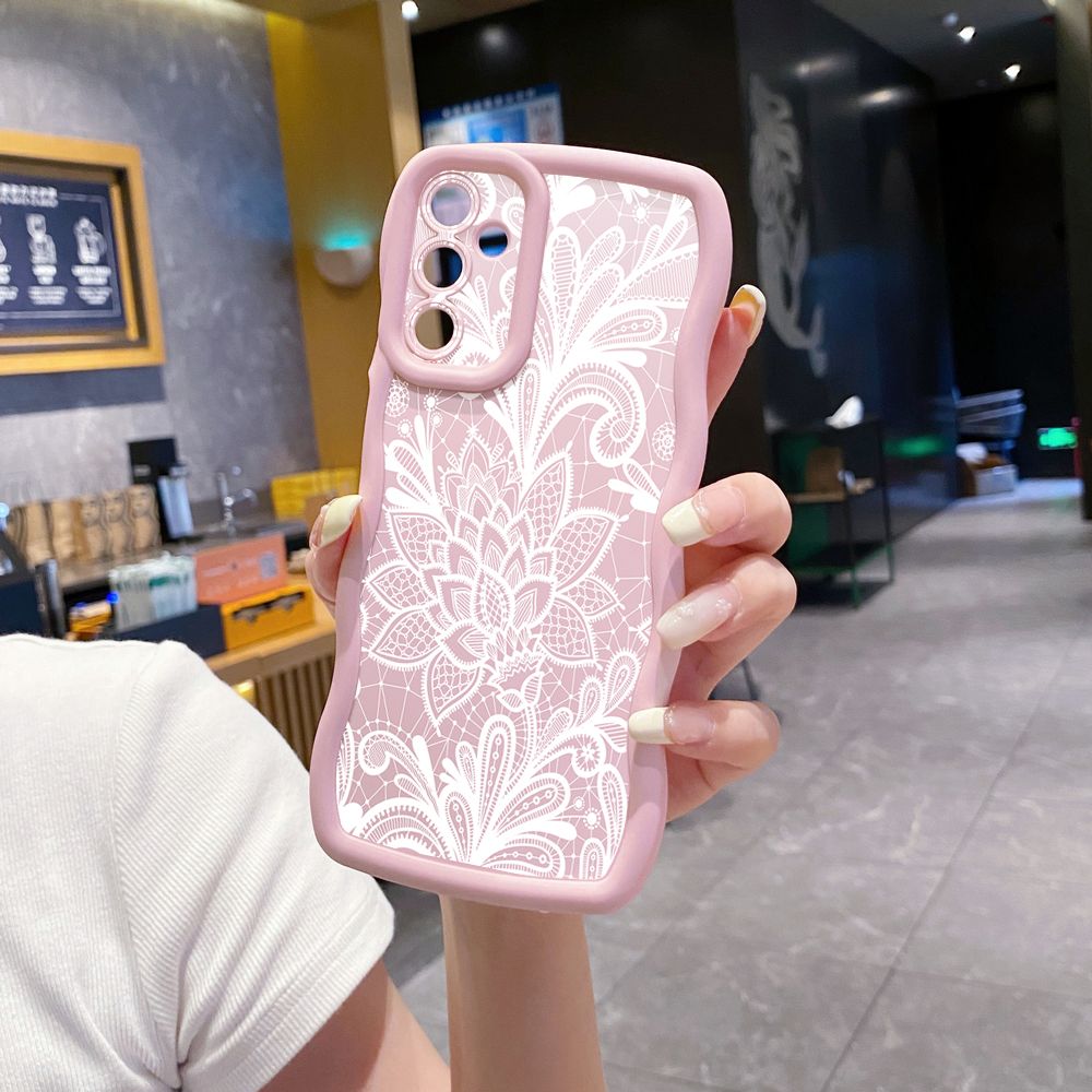 For Samsung Galaxy A15 A05 A35 A06 A14 A34 A33 A53 A73 A32 A16 A72 Drawing Cat Flower Wave Frame Phone Case Anti Drop Cover