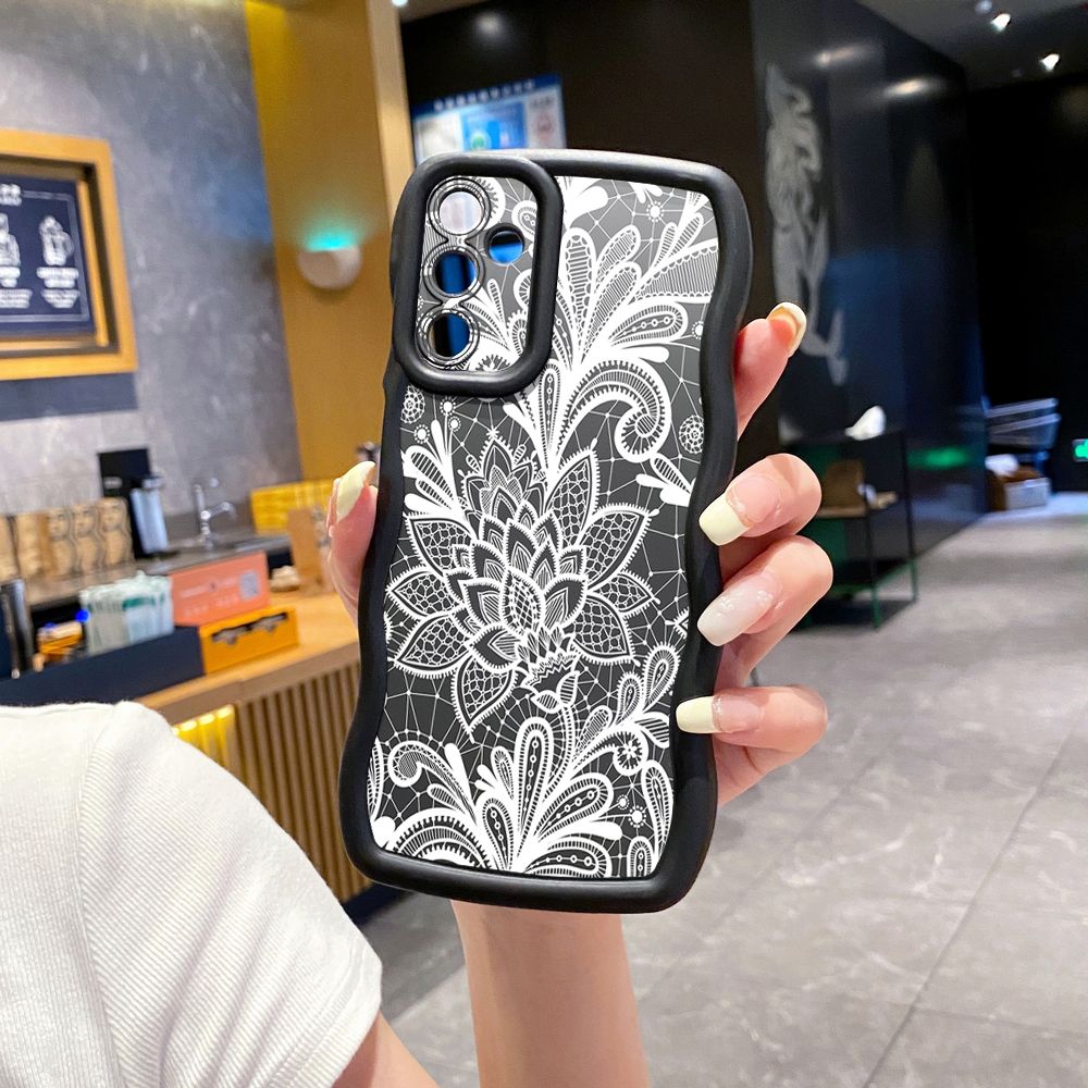 For Samsung Galaxy A15 A05 A35 A06 A14 A34 A33 A53 A73 A32 A16 A72 Drawing Cat Flower Wave Frame Phone Case Anti Drop Cover