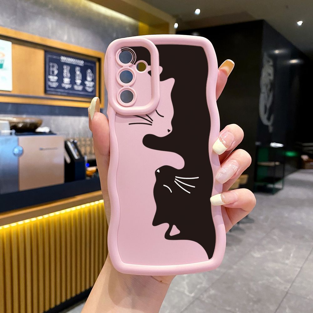 For Samsung Galaxy A15 A05 A35 A06 A14 A34 A33 A53 A73 A32 A16 A72 Drawing Cat Flower Wave Frame Phone Case Anti Drop Cover