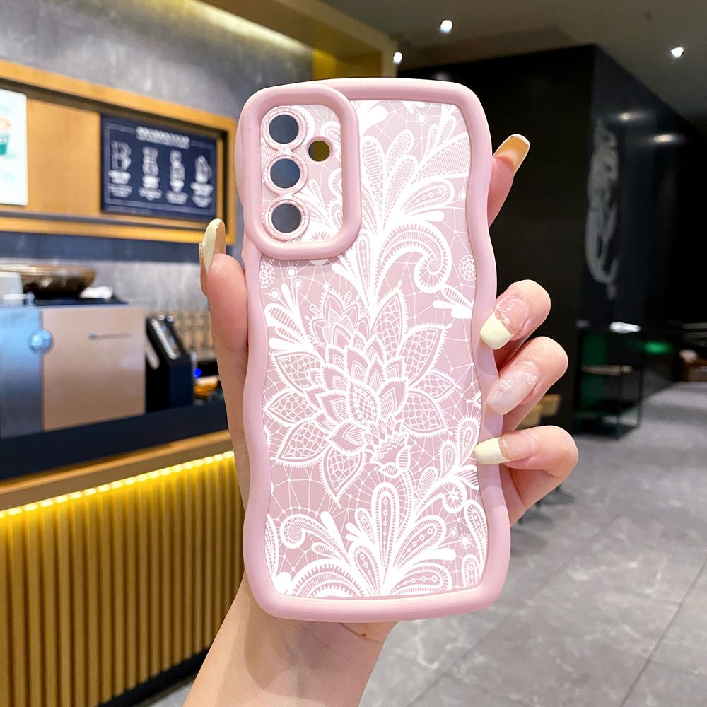 For Samsung Galaxy A15 A05 A35 A06 A14 A34 A33 A53 A73 A32 A16 A72 Drawing Cat Flower Wave Frame Phone Case Anti Drop Cover