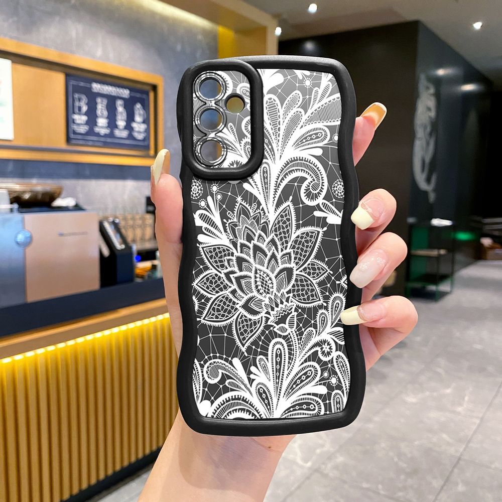 For Samsung Galaxy A15 A05 A35 A06 A14 A34 A33 A53 A73 A32 A16 A72 Drawing Cat Flower Wave Frame Phone Case Anti Drop Cover