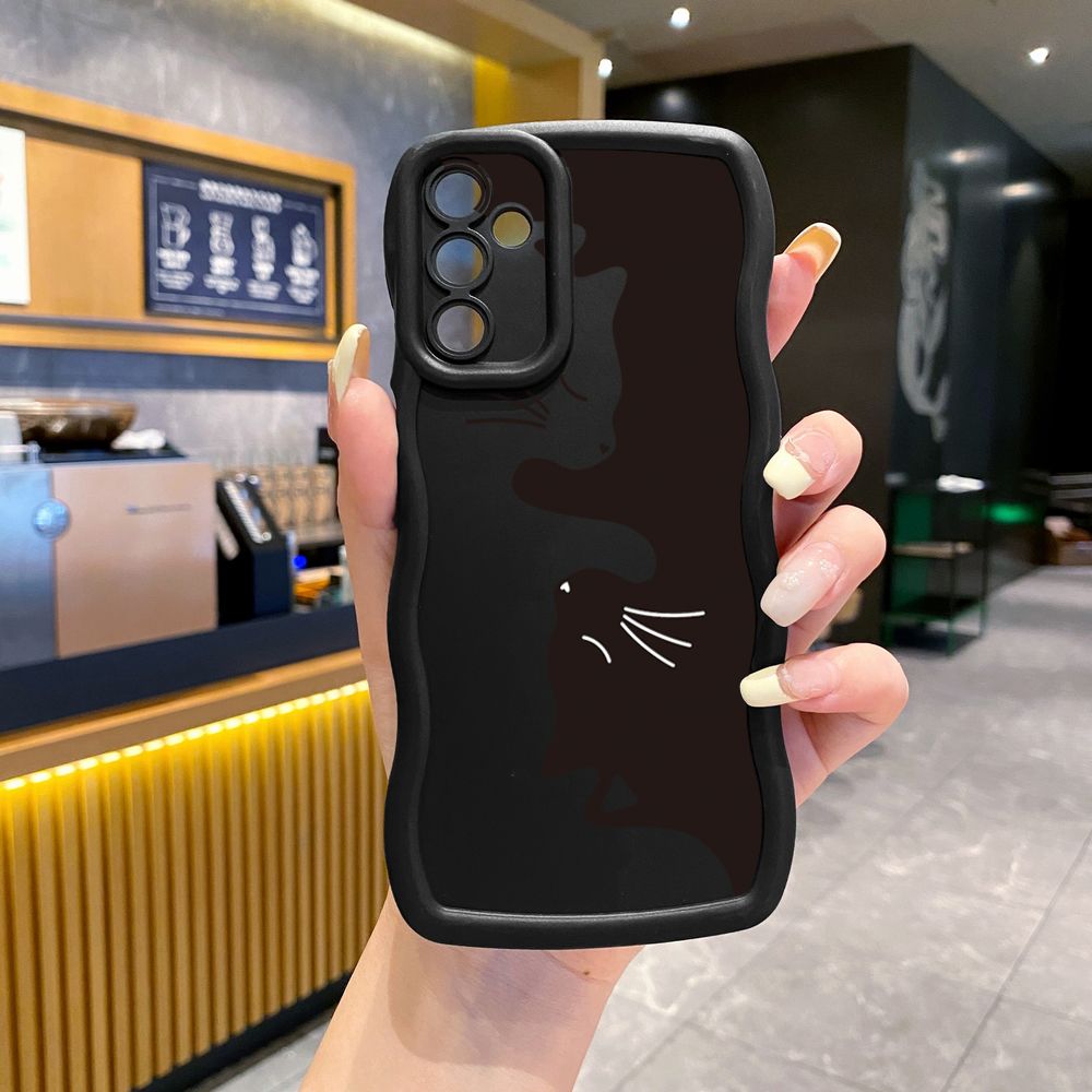 For Samsung Galaxy A15 A05 A35 A06 A14 A34 A33 A53 A73 A32 A16 A72 Drawing Cat Flower Wave Frame Phone Case Anti Drop Cover