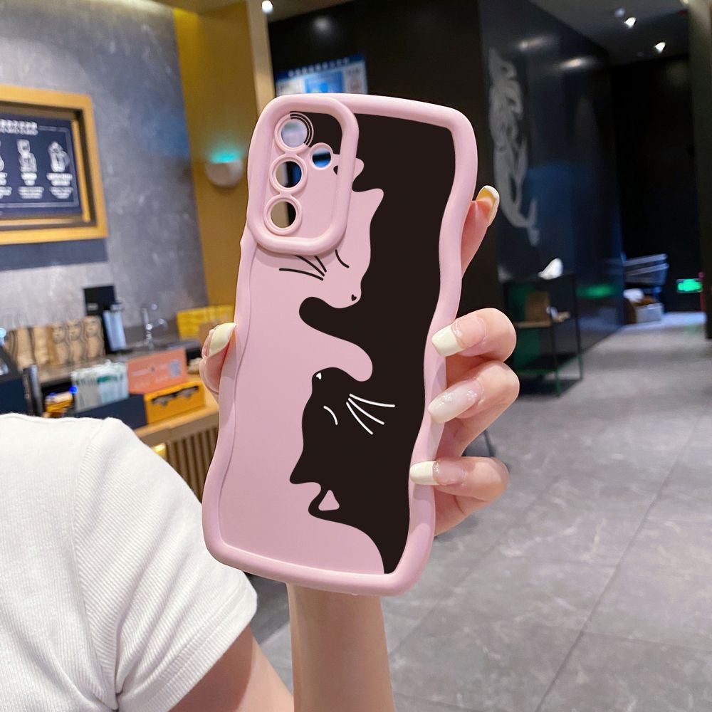 For Samsung Galaxy A15 A05 A35 A06 A14 A34 A33 A53 A73 A32 A16 A72 Drawing Cat Flower Wave Frame Phone Case Anti Drop Cover