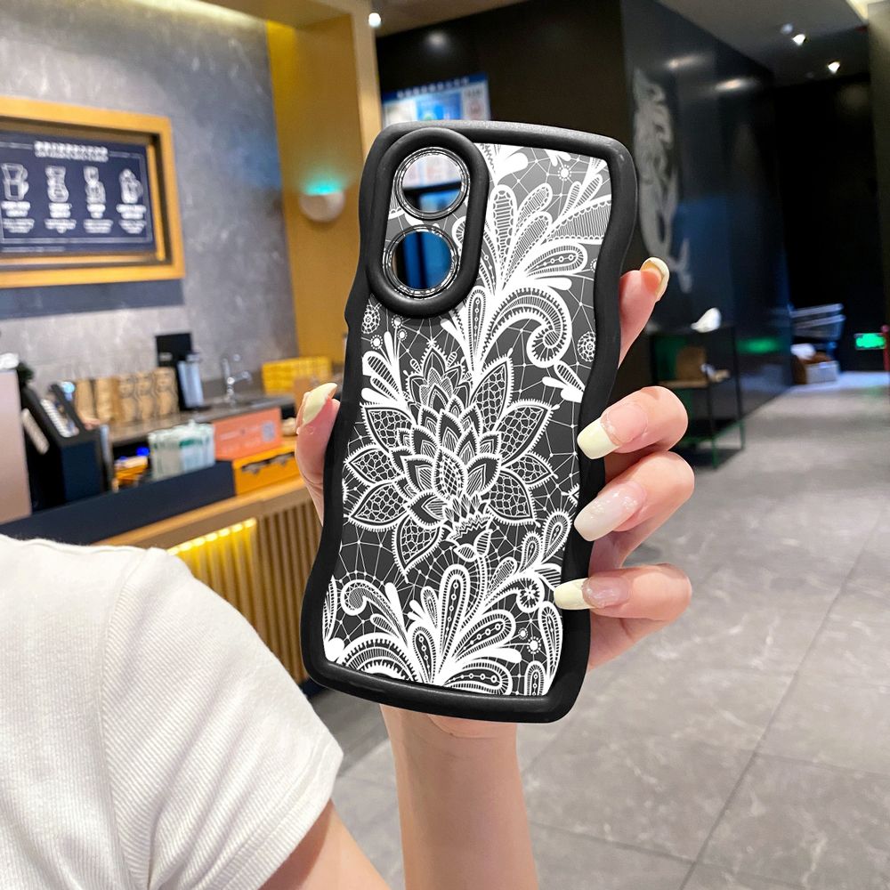 For OPPO Reno 5 6 Lite 7 8 Reno 7Z 8 Z 5F F19 F21 Pro Drawing Cat Flower Wave Frame Phone Case Anti Drop Cover
