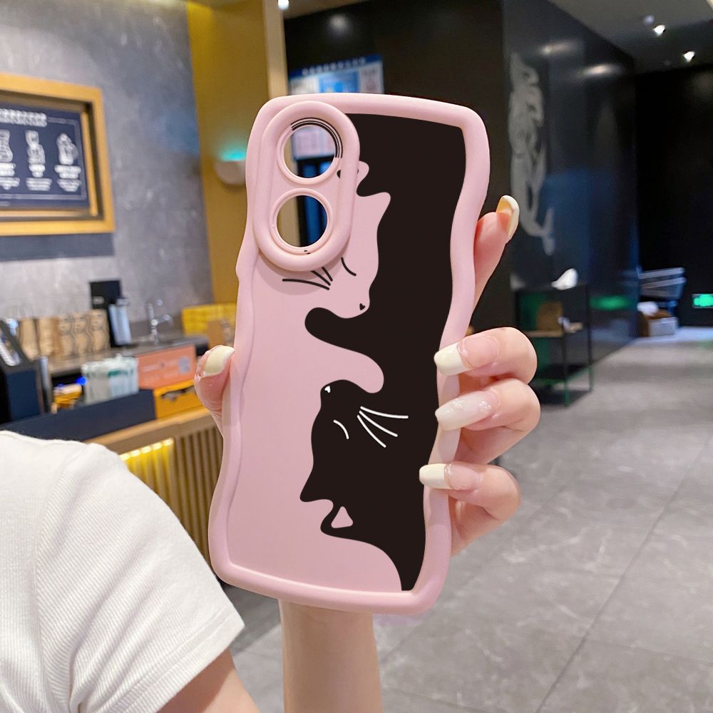 For OPPO Reno 5 6 Lite 7 8 Reno 7Z 8 Z 5F F19 F21 Pro Drawing Cat Flower Wave Frame Phone Case Anti Drop Cover