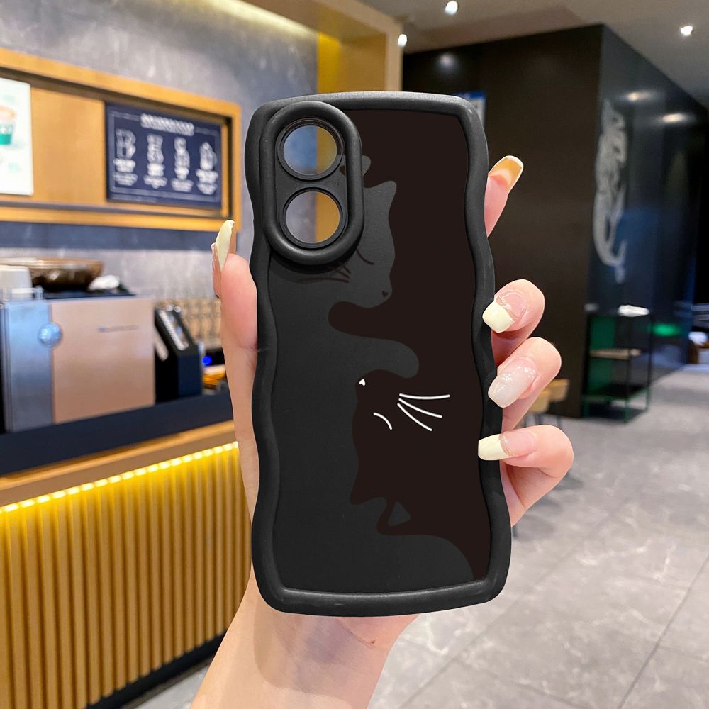 For OPPO Reno 5 6 Lite 7 8 Reno 7Z 8 Z 5F F19 F21 Pro Drawing Cat Flower Wave Frame Phone Case Anti Drop Cover