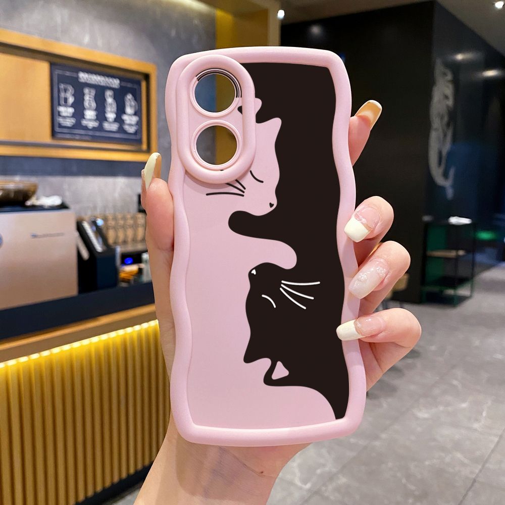 For OPPO Reno 5 6 Lite 7 8 Reno 7Z 8 Z 5F F19 F21 Pro Drawing Cat Flower Wave Frame Phone Case Anti Drop Cover