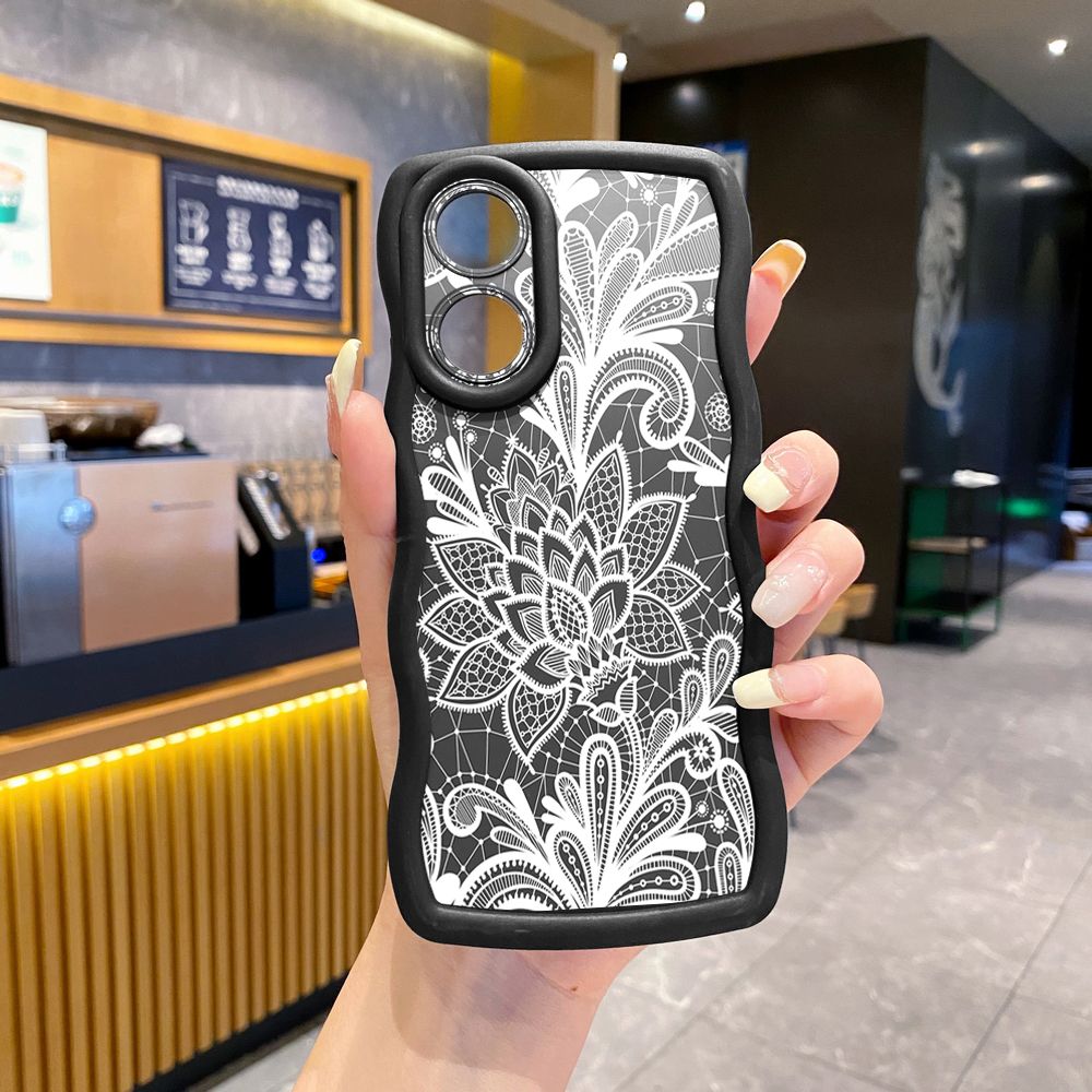 For OPPO Reno 5 6 Lite 7 8 Reno 7Z 8 Z 5F F19 F21 Pro Drawing Cat Flower Wave Frame Phone Case Anti Drop Cover