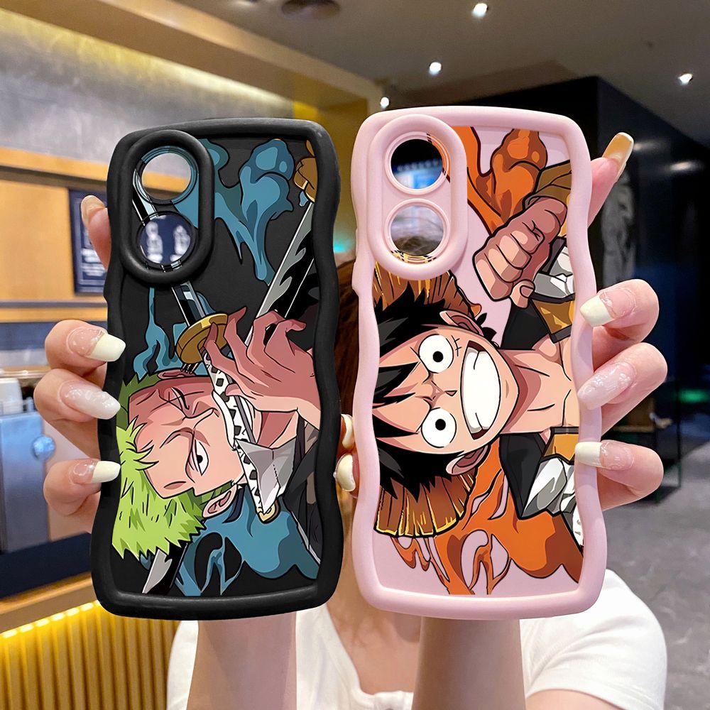 For OPPO Reno 5 6 Lite 7 8 Reno 7Z 8 Z 5F F19 F21 Pro Zoro Luffy Wave Frame Phone Case Anti Drop Cover