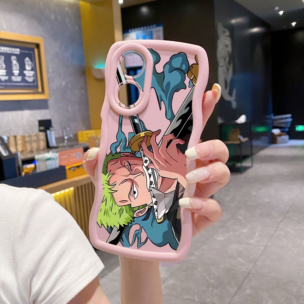 For OPPO Reno 5 6 Lite 7 8 Reno 7Z 8 Z 5F F19 F21 Pro Zoro Luffy Wave Frame Phone Case Anti Drop Cover