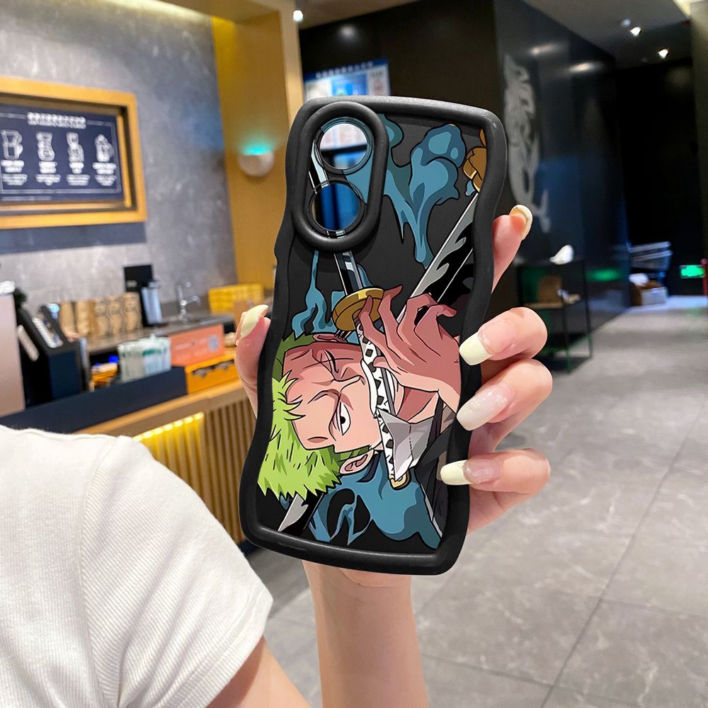 For OPPO Reno 5 6 Lite 7 8 Reno 7Z 8 Z 5F F19 F21 Pro Zoro Luffy Wave Frame Phone Case Anti Drop Cover