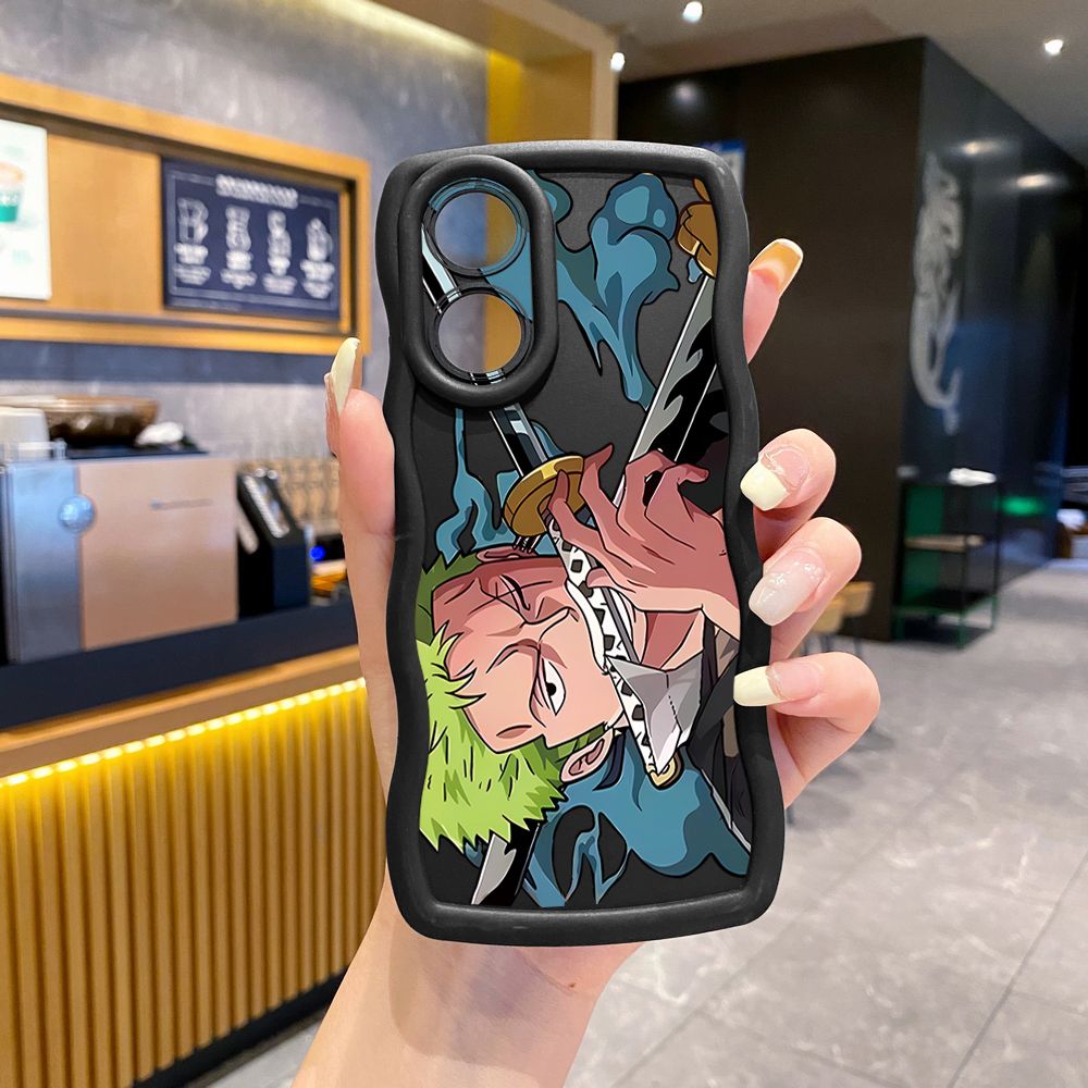 For OPPO Reno 5 6 Lite 7 8 Reno 7Z 8 Z 5F F19 F21 Pro Zoro Luffy Wave Frame Phone Case Anti Drop Cover