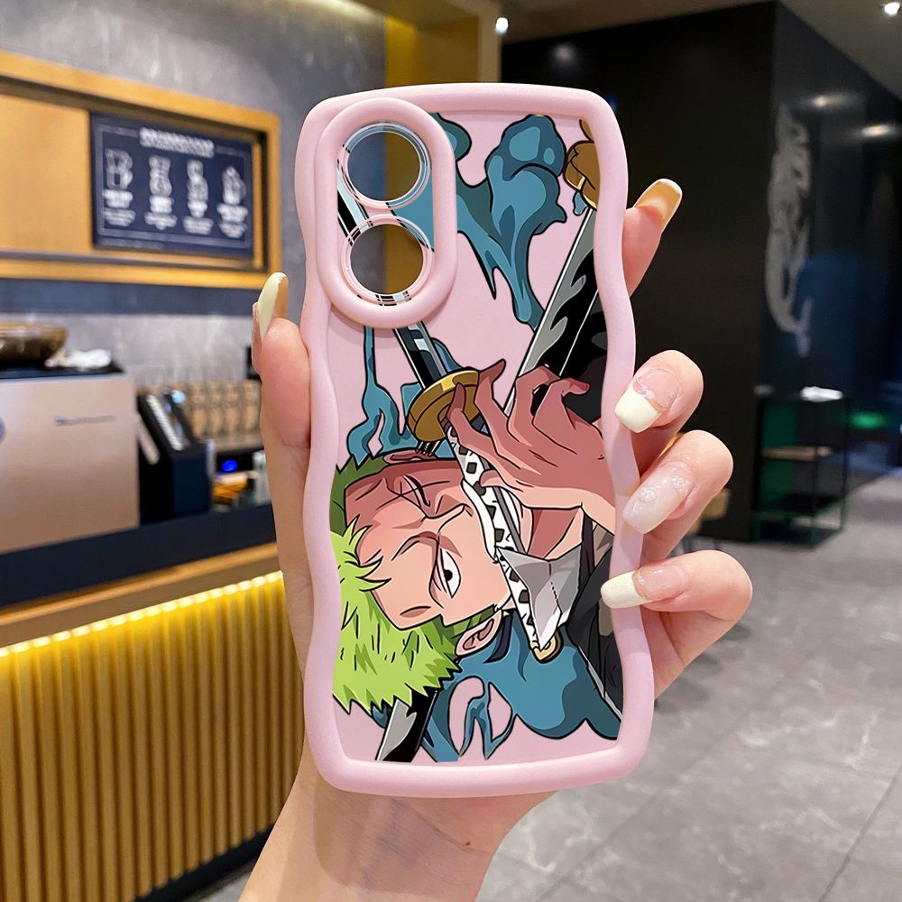 For OPPO Reno 5 6 Lite 7 8 Reno 7Z 8 Z 5F F19 F21 Pro Zoro Luffy Wave Frame Phone Case Anti Drop Cover