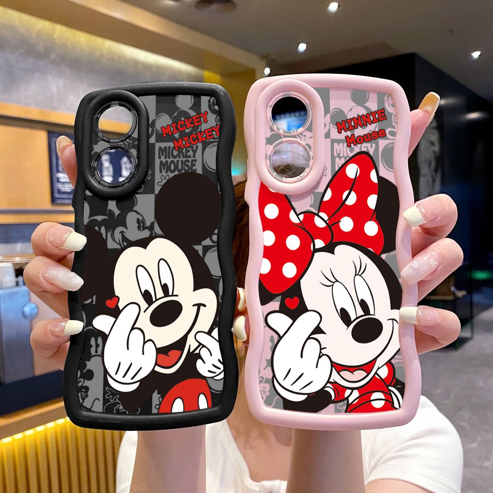 For OPPO Reno 5 6 Lite 7 8 Reno 7Z 8 Z 5F F19 F21 Pro Sweet Couple Mickey Minnie Wave Frame Phone Case Anti Drop Cover