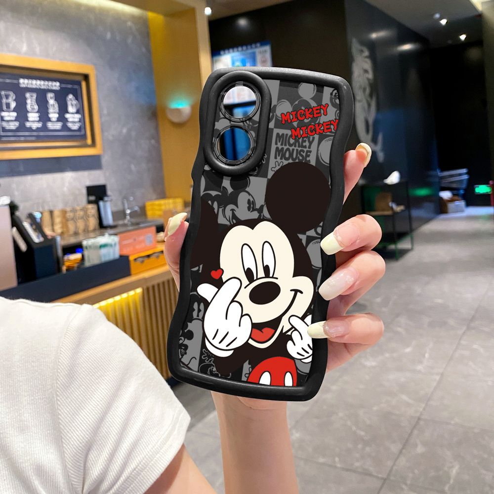 For OPPO Reno 5 6 Lite 7 8 Reno 7Z 8 Z 5F F19 F21 Pro Sweet Couple Mickey Minnie Wave Frame Phone Case Anti Drop Cover