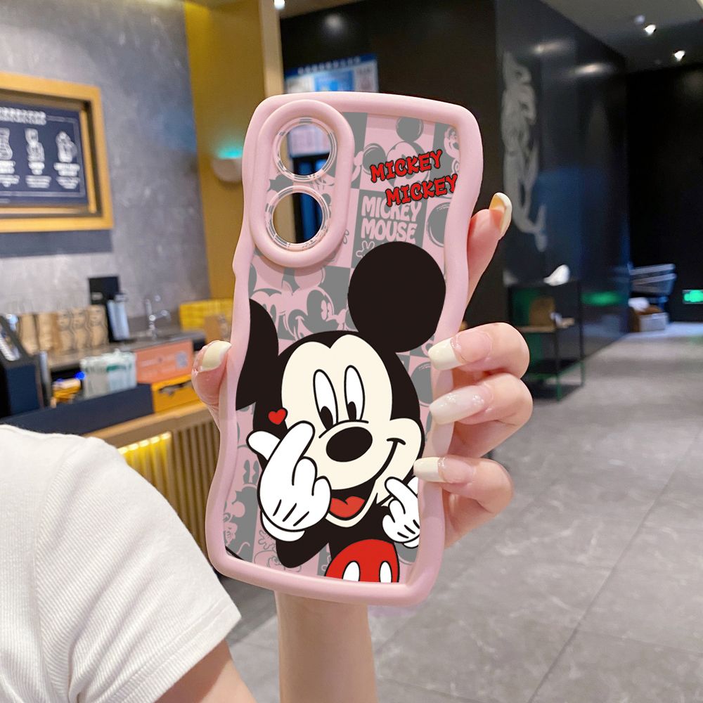 For OPPO Reno 5 6 Lite 7 8 Reno 7Z 8 Z 5F F19 F21 Pro Sweet Couple Mickey Minnie Wave Frame Phone Case Anti Drop Cover