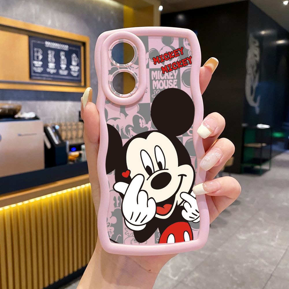 For OPPO Reno 5 6 Lite 7 8 Reno 7Z 8 Z 5F F19 F21 Pro Sweet Couple Mickey Minnie Wave Frame Phone Case Anti Drop Cover